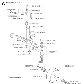 Front Axle 6 Diagram and Parts List for G1 1998-2003 Husqvarna Lawn Mower