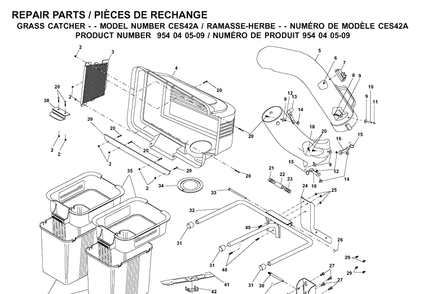 Bagger Diagram and Parts List for 954040509 2002-05 Husqvarna Lawn Tractor Accessories