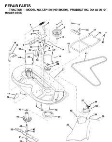 Mower Deck / Cutting Deck Diagram and Parts List for LTH130 (HE13H36H)(2000-02) Husqvarna Lawn Tractor