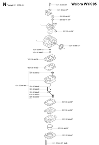 Carburetor Details Diagram and Parts List for 155B 20014000001-20041499999 Husqvarna Leaf Blower / Vacuum