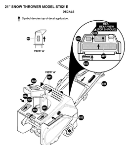 Decals Diagram and Parts List for ST521E 1997-01 Husqvarna Snow Blower