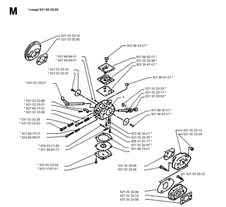 Carburetor Details Diagram and Parts List for 140B 19952700001-19960900000 Husqvarna Leaf Blower / Vacuum
