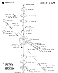 Carburetor Details Diagram and Parts List for 334T 20031800001-20034400000 Husqvarna Chainsaw