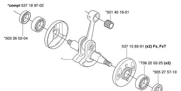 Crankshaft Diagram and Parts List for 345RX 2003-05 Husqvarna Brush Cutter