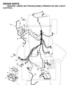 Electrical Diagram and Parts List for YTH2448-279081 2005-08 Husqvarna Lawn Tractor