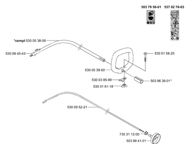 Handle And Shaft Diagram and Parts List for 322C 2001-01 Husqvarna Trimmer