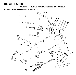 Brake / Rear Mower Lift Diagram and Parts List for LR110 (954001232C)(1995-08) Husqvarna Lawn Tractor