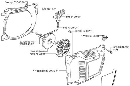 Starter Diagram and Parts List for 385 2001-04 Husqvarna Chainsaw