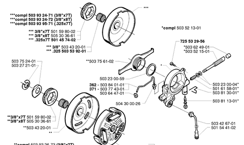 Oil Pump/Clutch Diagram and Parts List for 362EPA 1999-05 Husqvarna Chainsaw