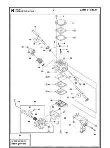 Carburetor Details Diagram and Parts List for 562XP 2011-06 Husqvarna Chainsaw