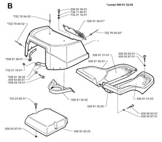 Hood Diagram and Parts List for R13 1998-09 Husqvarna Lawn Tractor