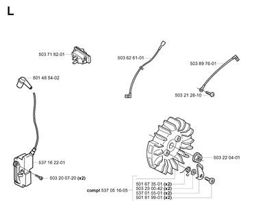 Ignition System 2 Diagram and Parts List for 365 20034400001-20051800000 Husqvarna Chainsaw