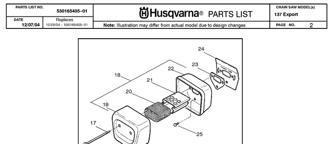 Muffler Diagram and Parts List for 137 20050100001-20064900000 Husqvarna Chainsaw
