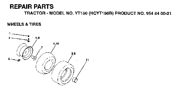 Wheels And Tires Diagram and Parts List for YT150 (HCYT150B, 954840021)(1996-04) Husqvarna Lawn Tractor