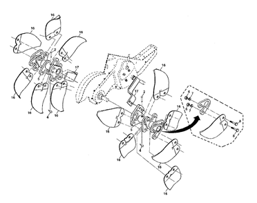 Tine Assembly Diagram and Parts List for DRT900 (96093001800)(2010-11) Husqvarna Cultivator