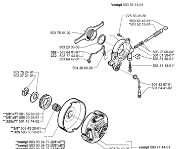 Oil Pump / Clutch Diagram and Parts List for 362EPA 1999-11 Husqvarna Chainsaw