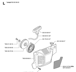Starter Diagram and Parts List for 55 20070500001-Current Husqvarna Chainsaw