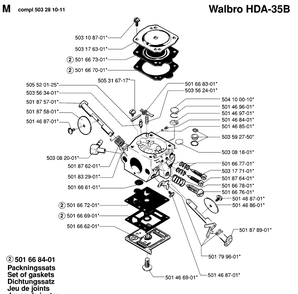 Carburetor Details Diagram and Parts List for 254 19960100001-19980900000 Husqvarna Chainsaw