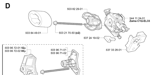 Carburetor Diagram and Parts List for 338XPT 20060100001-20063600000 Husqvarna Chainsaw