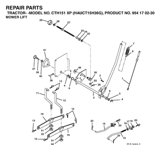 Mower Lift / Deck Lift Diagram and Parts List for CTH151XP (HAUCT15H36G)(2005-04) Husqvarna Lawn Tractor