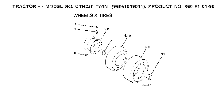 Wheels And Tires Diagram and Parts List for CTH220TWIN (96061019001)(2007-05) Husqvarna Lawn Tractor