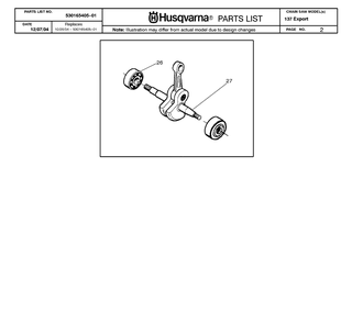 Crankshaft Diagram and Parts List for 137 20050100001-20064900000 Husqvarna Chainsaw
