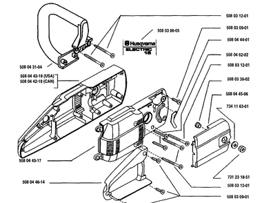 Motor Housing Assembly Diagram and Parts List for ELECTRIC16 1993-05 Husqvarna Chainsaw