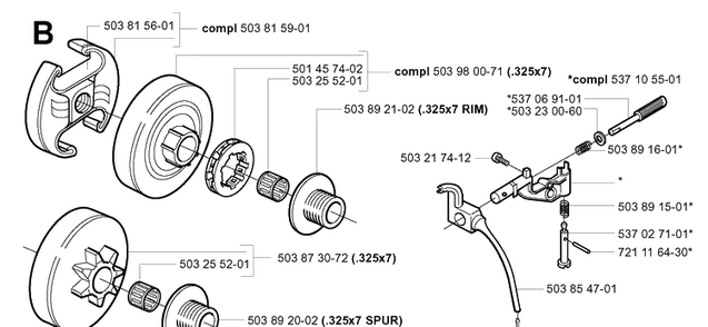 Clutch And Oil Pump Diagram and Parts List for 351 20012200001-Current Husqvarna Chainsaw