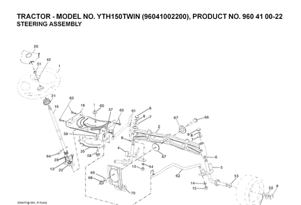 Steering Diagram and Parts List for YTH150 (96041002200)(2007-04) Husqvarna Lawn Tractor