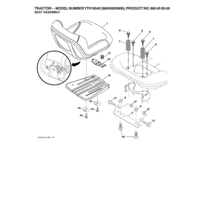 Seat Assy Diagram and Parts List for 96045005900  Husqvarna Lawn Tractor