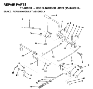 Brake / Rear Mower Lift Diagram and Parts List for LR121 (954140001A)(1997-01) Husqvarna Lawn Tractor