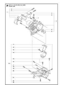 Crankcase Diagram and Parts List for 327LDX 20120100001-Current Husqvarna Edger