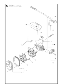 Carburetor And Air Filter Diagram and Parts List for 140E  Husqvarna Chainsaw