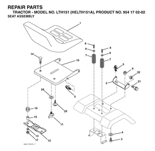 Seat Diagram and Parts List for LTH151 (954170202-A)(2004-01) Husqvarna Lawn Tractor