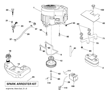 Engine Diagram and Parts List for YTH18K42 (96043025100)(2017-09) Husqvarna Lawn Tractor