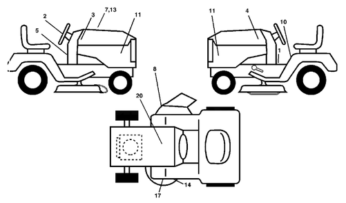 Decals Diagram and Parts List for YTH2248 (954571977-B)(2004-06) Husqvarna Lawn Tractor