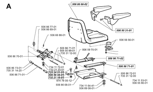 Seat Diagram and Parts List for PF1200 1998-03 Husqvarna Lawn Tractor