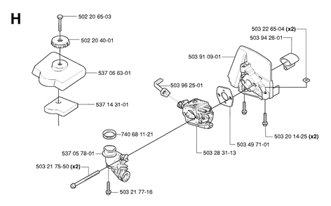 Carburetor And Air Filter Diagram and Parts List for 326HE4X 20054000001 - 20090900000 Husqvarna Hedge Trimmer