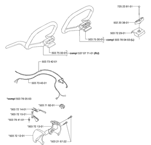 Throttle Assembly Diagram and Parts List for 232L 2002-09 Husqvarna Brush Cutter