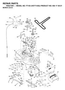 Mower Deck / Cutting Deck Diagram and Parts List for YT150 (954170037-G)(2001-01) Husqvarna Lawn Tractor