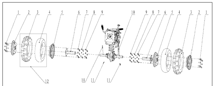 Wheels And Tires Diagram and Parts List for TF545P (967639302)(2100-02) Husqvarna Cultivator