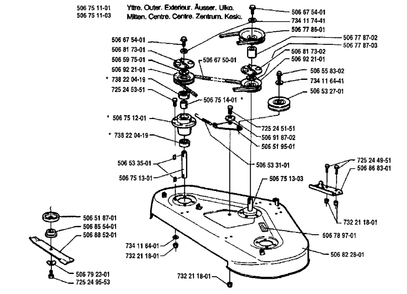 Cutter Deck Assembly (R 1200) Diagram and Parts List for R1000 1995-03 Husqvarna Lawn Tractor