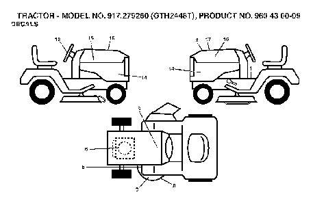 Decals Diagram and Parts List for GTH2448T (917279260, 960430009)(2006-02) Husqvarna Lawn Tractor