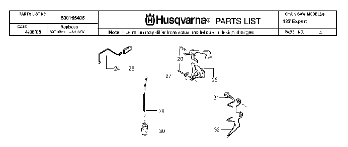 Throttle Controls Diagram and Parts List for 137 20082200001 Husqvarna Chainsaw