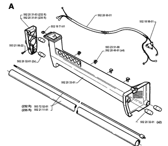 Shaft Diagram and Parts List for 232R 19940600001-19954500000 Husqvarna Brush Cutter