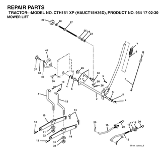 Mower Lift / Deck Lift Diagram and Parts List for CTH151XP (HAUCT15H36D)(2004-09) Husqvarna Lawn Tractor