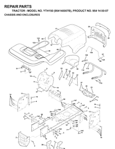 Chassis And Enclosures Diagram and Parts List for YTH150 (954140007B)(1997-01) Husqvarna Lawn Tractor