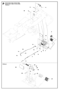Pedals Diagram and Parts List for R15-V2AWD 2008-01 Husqvarna Lawn Tractor