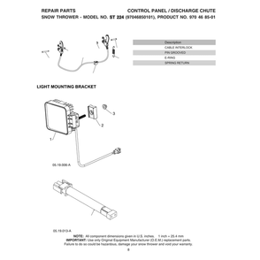 Light Mounting Bracket Diagram and Parts List for 970528602  Husqvarna Snow Blower