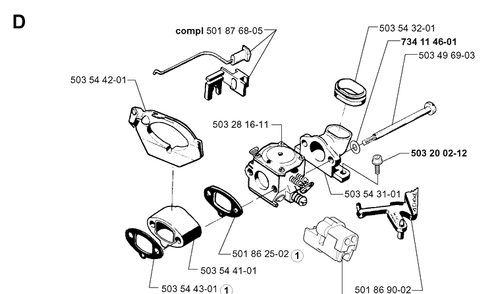 Carburetor Diagram and Parts List for 261 19992300001-Current Husqvarna Chainsaw